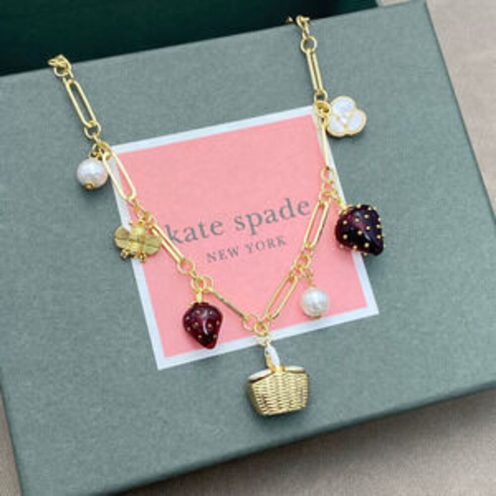 kate spade Strawberry Flower Bee Pearl Basket Multi Drop Metal Necklace